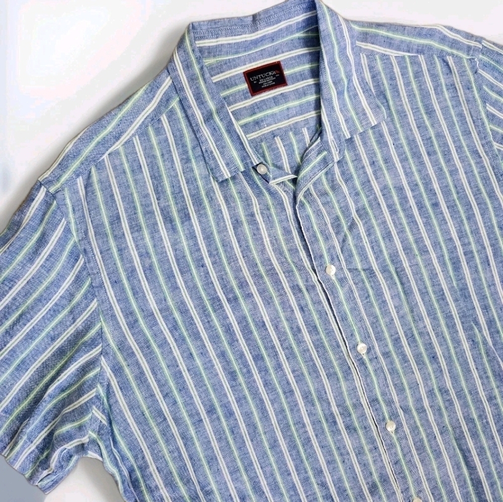 UNTUCKit 100% Linen Striped Short Sleeve Button Down Shirt XXL Francois
